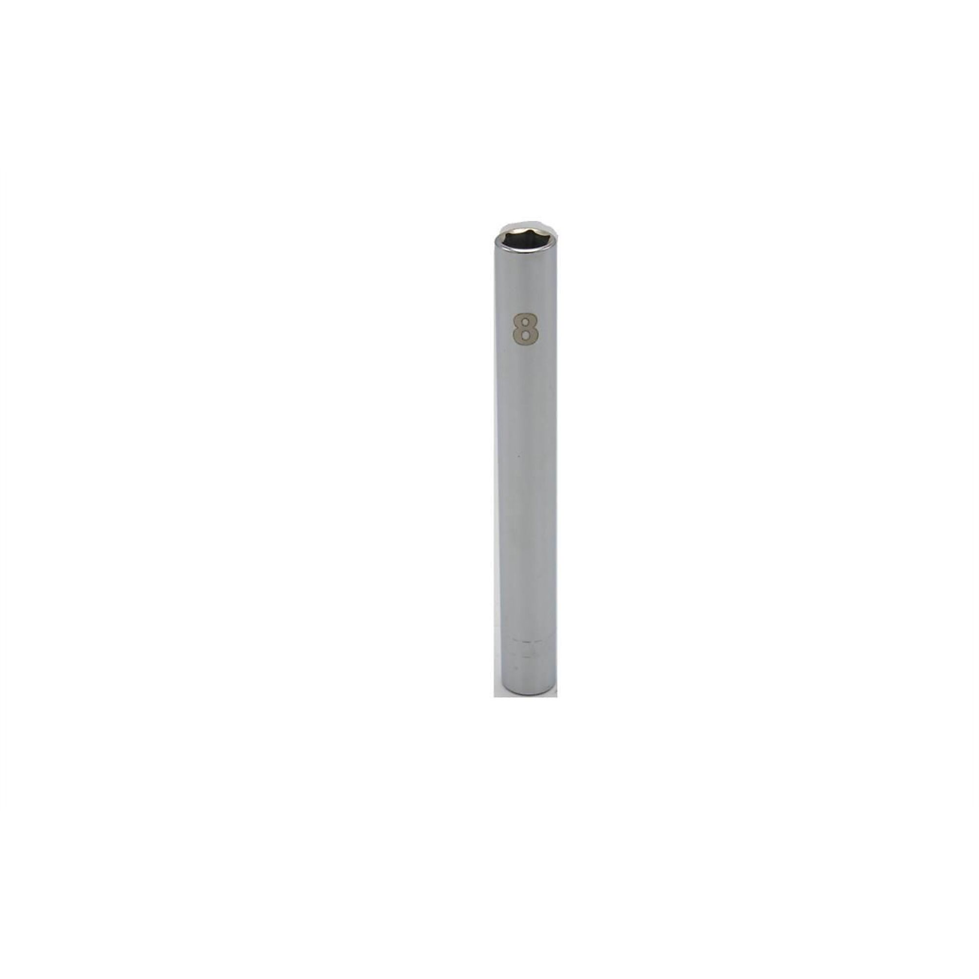 VIM Tools Extra Deep Metric Socket — 8mm, 1/4in. Square Drive, 4in. Length, Chrome, Model# VIMEDM408